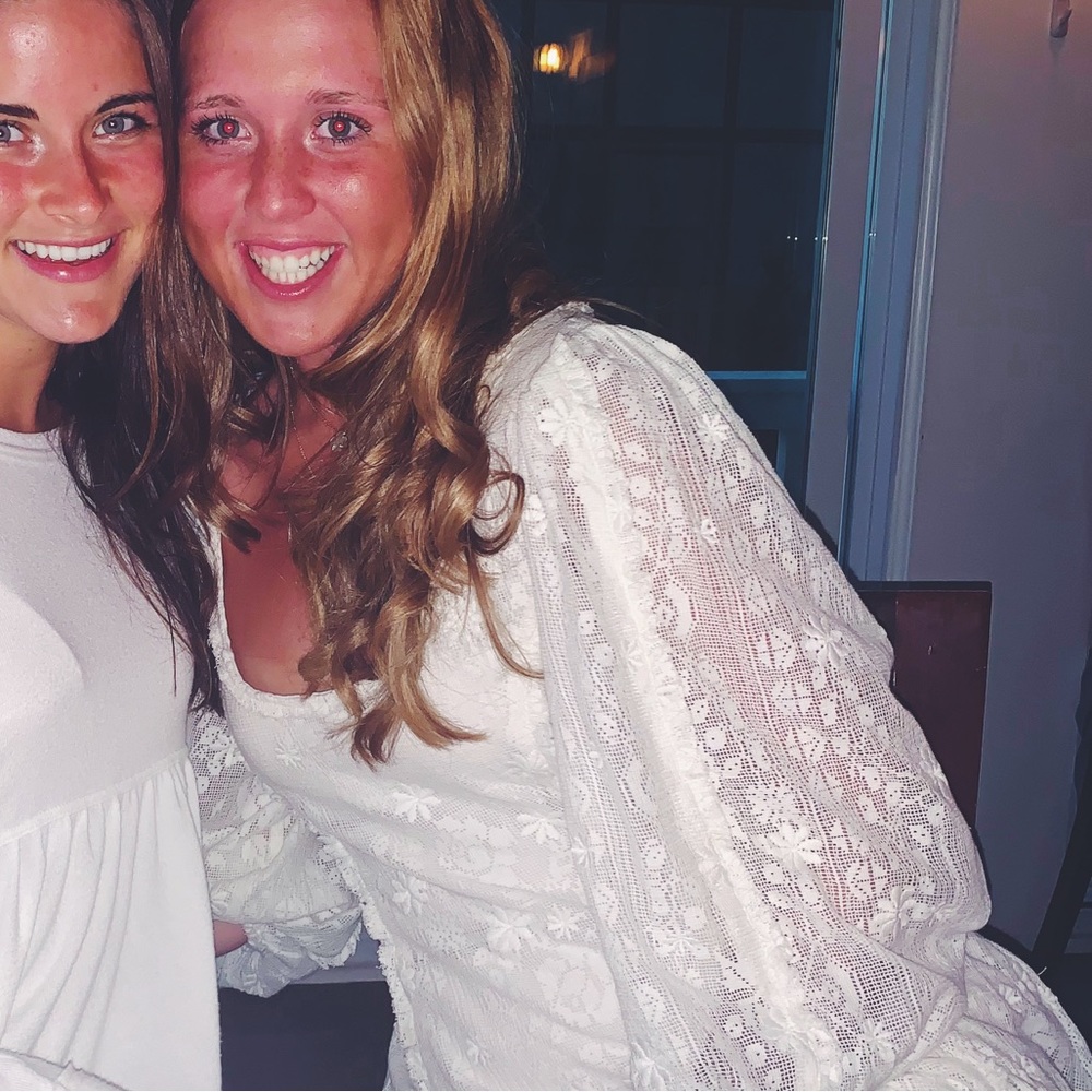 Love shack fancy long sleeved white mini dress